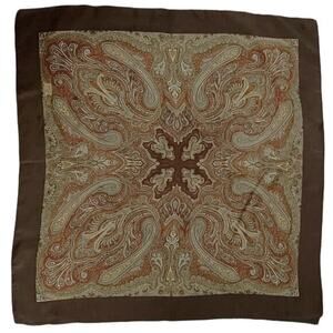 Liberty of London Scarf Silk Brown Trim Beige Paisley 24" Authentic Vintage